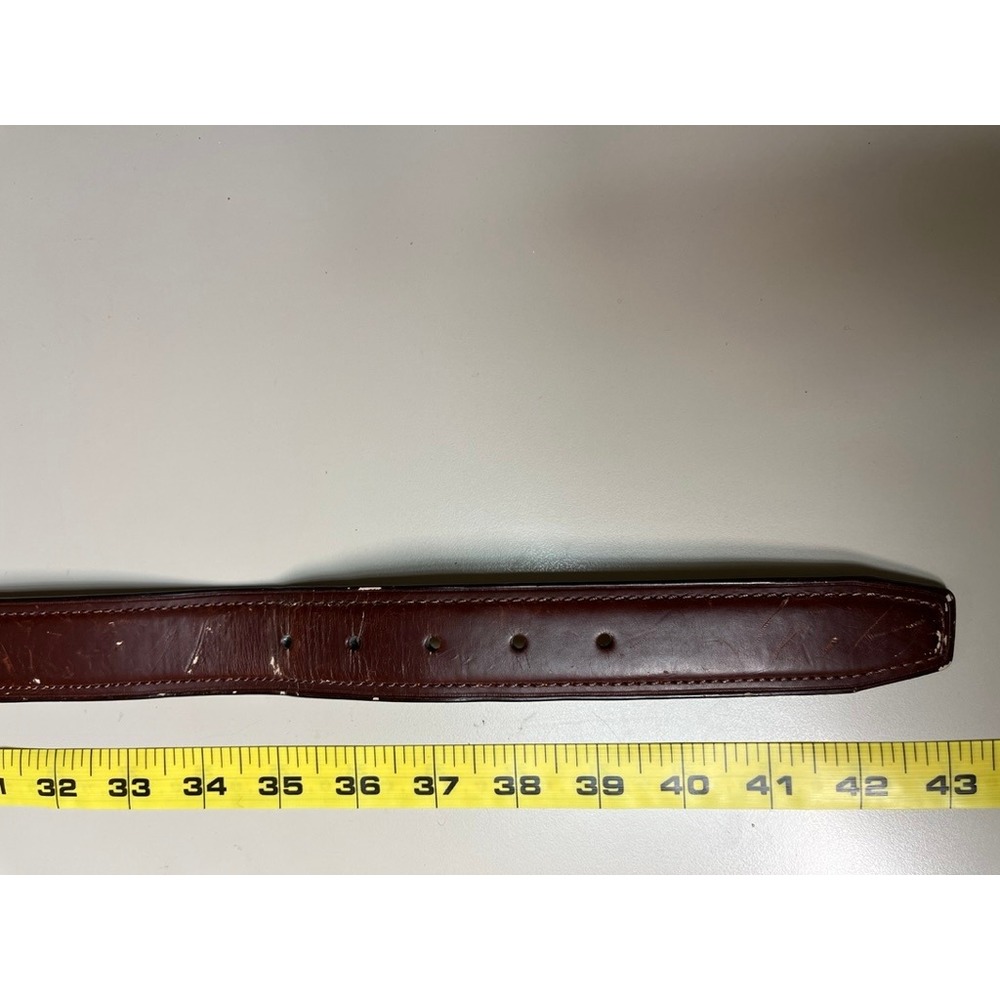 Mens Burgundy Genuine Leather Belt Brass Buckle Size 36 A35602 Dress Casual - Picture 3 of 10